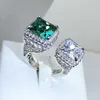 Bagues de Grappe Exagérée Trésor Coloré Vert Emeraude Carré Zircon Anneau d'Ouverture Femme Argent 925 Plein Diamant Tempérament Cadeau Sauvage G230228