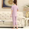 Pigiama da notte in cotone da donna per donna Pigiama floreale Set da notte sexy Manica corta Allentato Casual Elegante Pijama Mujer