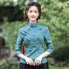 Etniska kläder 2023 Autumn Chinese Style Stand Collar Improved Cheongsam Jacka Daily Retro Women Art Top Qi Pao Blus A438