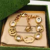 Vintage Charm Bracelets Copper Gold Crystal Plated Double G Pendant Chain Bangle For Women Jewelry With Box Party Gift