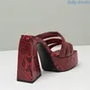 Slippers Red Snake Skin Print Square Heel Platform Super High Shallow Concise Solid Catwalk Toe Modern Shoes