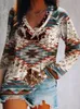 Vintage Geometric Graphic T Shirt Fashion Blouse V Neck Tunic Tshirt Long Sleeve Top Aztec Ethnic Style Western Pullover 230301