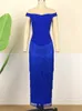 Casual Dresses Women Blue Tassels Fringe Sexy Party Off Shoulder Sleevless Elegant Bodycon Long Cocktail Birthday Outfits Celebrate