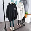 Kadın Hoodies Sweatshirts Sonbahar Kış artı Kadife Kalın Çift Kıyafet Karikatür Harfleri Büyük Boyut Gevşek Mid -Menong Ceket 230228