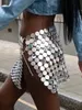 Sexy See Sear Through Metal Sequin Mini Skirt Women Micro Club Beach Peach Party Y2K Streetwear S Rave Etbute 230301