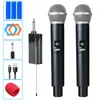 Microphones pour ordinateur UHF double fréquence mélangeur Signal Stable Microphone sans fil batterie Rechargeable avec récepteur adaptateur d'affichage à LED