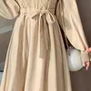 Robes décontractées 2023 élégant solide femmes Robe mode coréenne col rond bouffée à manches longues épissure tricot automne Vintage velours côtelé Vestidos Mujer