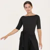 Stage Wear Split Ballroom Dance Tops Women Latin Practice Tango Outfit Modern Dancewear Costume Black Salsa Clothing DL9576