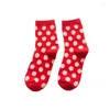 Vrouwensokken 10 stuks 5 paar jaar Red Kawaii schattige buis gestreepte polka stip patroon bruiloft grote geschenken