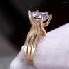 Fedi nuziali Splendido solitario 12 mm Cubic Zirconia nuziale color oro festa di fidanzamento brillanti gioielli di moda da donna