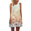 Abiti casual Donne abiti estivi Summer Sleeveless Boho Beach Party 3D Flomingo floreale Stampa mini Chiffon sciolto