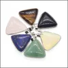 car dvr Pendant Necklaces Natural Stone Faceted Triangle Gemstone Charm Energy Healing Crystal Pendants With Golden Bezel Frame For Diy Jewe Dhk5U