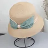 Wide Brim Hats FS Elegant Dome Straw Bucket Sun Caps For Women Ladies Ribbon Bow Fashion Vacation Beach Summer Hat Boater Fedora 2023