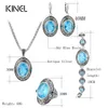 Necklace Earrings Set Kinel Women Blue Natural Zircon Vintage Jewelry Tibetan Silver Ethnic Pattern Fashion Bride Wedding Crystal Gift