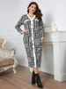 Plus size jurken 2023 dames kleding plaid op volle mouw larges grote plussize curve v-neck kleding casual herfst lente slijtage