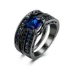 Ringos de cluster 14k anel de ouro preto para homens homens Anilos Pure Obsidian Stone and Sapphire Gemstone Silver Silver 925 Garnet Jewelry Anel para mulheres G230228