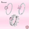 Cluster Rings Bamoer 925 Sterling Silver Vintage Hollow Love Rings Romantic Pink Heart Zirkoon vingerringen voor vrouwen S925 Bruiloft sieraden Gift G230228