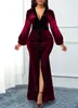 Casual Dresses Lugentolo Women Party Dress Slim Bodycon Sexig V-ringning Långärmning Spring Autumn Dinner Women's Maxi