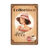 Coffee art painting Plate Vintage Metal Tin Signs Retro Coffee Time Metal Plaques for Cafe Kitchen Living Room Home Wall Art personalized Decor Size 30X20CM w02