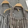 Kvinnors halterhals stickad Houndstooth Plaid Grid Mönster Korta tankar Camis