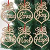 Nieuwe kerstbrief Wood Heart Bubble Patroon ornament Kerstboomdecoraties Home Festival Ornamenten Hangende cadeau, 6 pc per tas