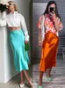 Restve Casual Women High Waisted Long Skirt Purple Satin Office Ladies Elegant s Solid Silk Midi Spring Summer 230301