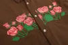 Men's Casual Shirts Dark Floral Embroidery Corduroy Shirts Men Women Summer Casual Men's Shirt Male Top Brown Blue Z0224