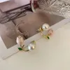 French Light Luxury Pink Tulip Flower Pearl Stud Earrings For Women Zircon Exquisite Earring Party Christmas Jewelry Gift
