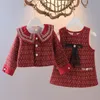 Spring herfst kinderen meisjes kleding sets mode peuter kinderen prinses baby lange mouw jas jas tank jurk 2 stks outfits suite