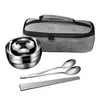 Bowls The 304 Stainless Steel Tableware Spoon Set Travel Portable Household Single Meal Bowl Noodle Storage Bag