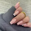 24pcs Pressione as unhas curtas quadradas médias unhas falsas tampa cheia em unhas falsas francesas para mulheres meninas