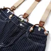 Mäns jeans vertikala ränder denim byxor herr streetwear vintage övergripande casual löst bibbyxor dungarees män 230301