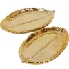 Jewelry Pouches Decorative Gold Leaf Ceramic Plate Dish Porcelain Candy Trinket Fruit Serving Tray Storage Crockery Tableware