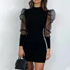 Casual Dresses European och American Women's Sexy Dress Long Sleeve Organza Net Bubble Hip Wrapped