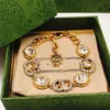 Vintage Charm Bracelets Copper Gold Crystal Plated Double G Pendant Chain Bangle For Women Jewelry With Box Party Gift