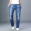 Herr jeans 6 färger vår sommaren mäns tunna rak ben lösa jeans klassisk stil avancerade stretch baggy byxor man plus storlek 40 42 44 230301