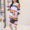 Casual Dresses Streetwear Color Striped Printed Mini Dress Spring Autumn Standard Drawstring Stylish Straight All-match Female Clothing