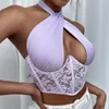 Women's Tanks Tank Tops Women Tie Up Wrap Tube Backless Slim Fit Cut Out Front Sexy Cross Halter Corset Cropped Bustier Mesh Bone