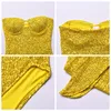 Casual Dresses Trendy Gold Reflective Sequins Strapless Dress For Women Elegant Luxury Carnival Cocktail Party Outfits Sexy Irregular Bra