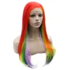 Long Colorful Wigs Silky Straight Heat Friendly Synthetic Hair Lace Front Wig For Party