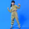 Stage Wear Hip Hop Dance Kostuum Kids Kpop Dessen Girls Lange mouwen Tops Kaki Pants Tieners Boys Street Clothing Fashion BL9111