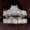 Cluster Rings Huitan Sparkling 2st Cubic Zirconia Rings Women New Trendy Double Stackable Set Rings Wedding Engagement Bands Eternity Jewelry G230228