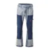 Herr jeans vintage nödställda stänk bläck flare herr streetwear lapptäcke hip hop graffiti tung tvätt blå smal fit denim byxor män 230301