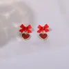 Stud Earrings Lolita Red Bow Love Heart Trendy Light Luxury