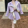 Work Dresses Western Style Woolen Suit Women's Winter Wwool Cloth Jacket High Waist Pleated Skirt Sets