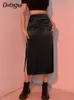 Darlingaga Vintage Bruine Hoge Taille Rok Vrouwelijke Harajuku Satijn Lange Zijsplit Dames Zomer Gothic Kleding 230301