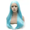 Perruque synthétique bleu clair de 61 cm de long avec perruque avant en dentelle Drag Queen Cosplay Party Wig