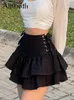 Skirts AltGoth Streetwear Mall Goth Skirt Women Harajuku Y2k E-girl High Waist Bandage Mini Skirt Dark Gothic Punk Emo Alt Club Wear 230301