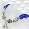 Strand vintage äkta natursten blå jades chalcedony armband runda 6mm pärlor kvinnor fest bröllop smycken 7.5inchb1954