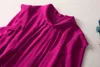 2023 Spring Purple Solid Color Ruffle Dress Long Sleeve Stand Collar Panelled Midi Casual Dresses S3F280104 Plus Size XXL